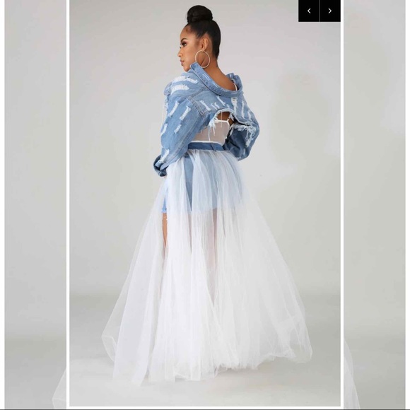 Reversed Denim Skirt Tulle Overlay WHITE - Picture 4 of 8